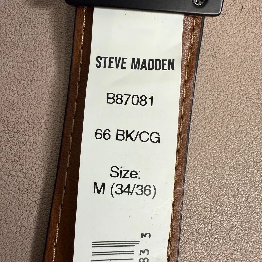 Steve‎ Madden Reversible Black Brown Leather Belt Mens M 34-36 Matte Buckle NWT